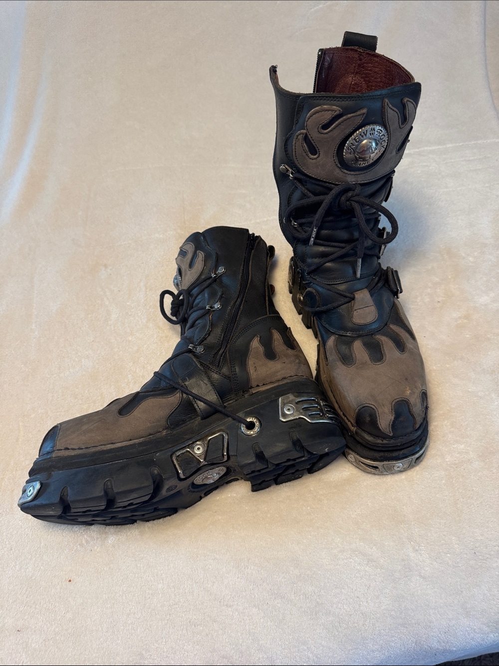 New Rock Men’s Black & Brown Lace-Up Platform Boots - Picture 2 of 12